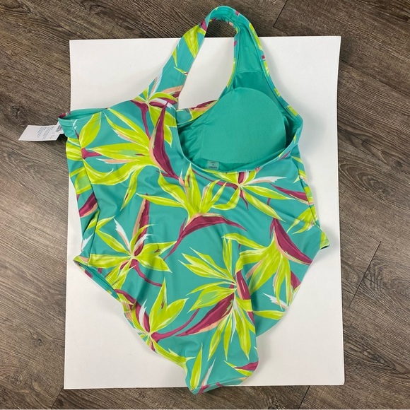 Old Navy Swimsuit Women 3X Green Color Tropical One Shoulder One Piece Beachy - Picture 5 of 7